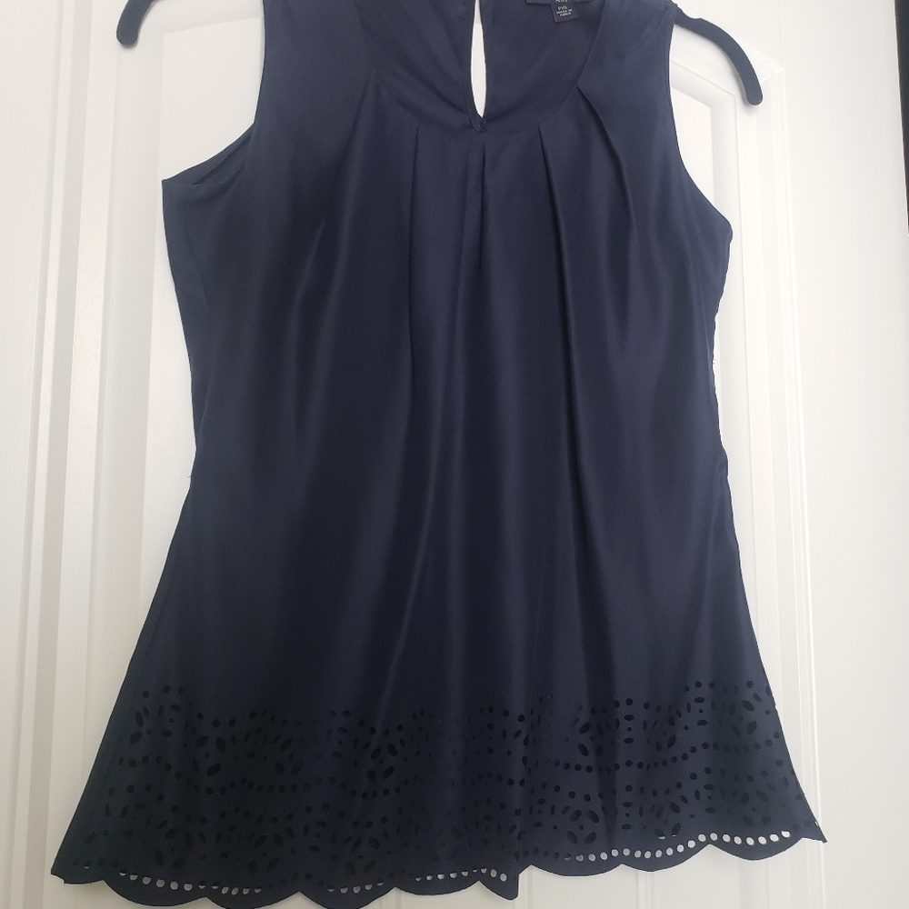 Banana Republic PXS Petite Navy Blue Eyelet Top